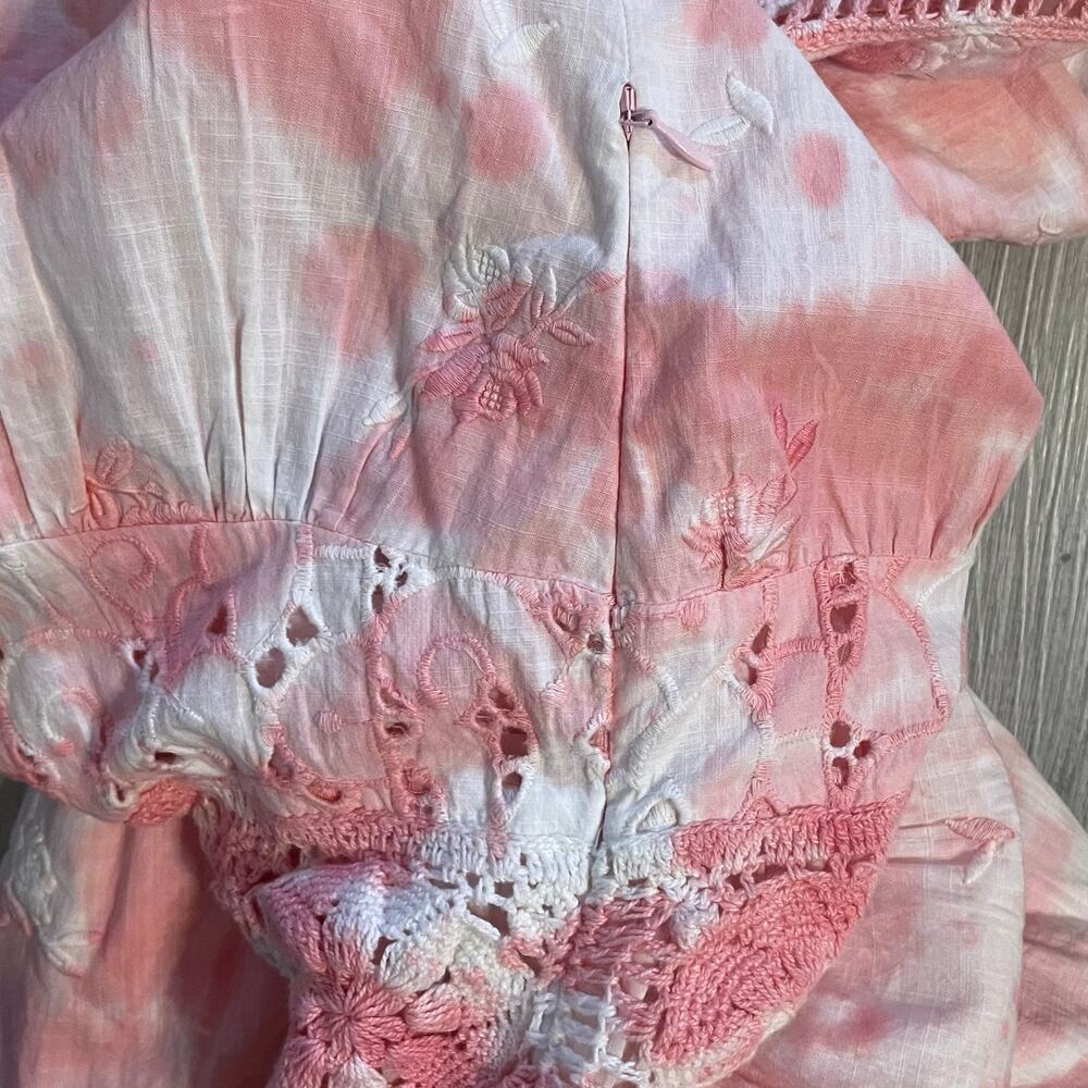 LoveShackFancy Divine Bloom Embroidery Mini Dress  in Pink Tye Dye Size 10 - Picture 10 of 15